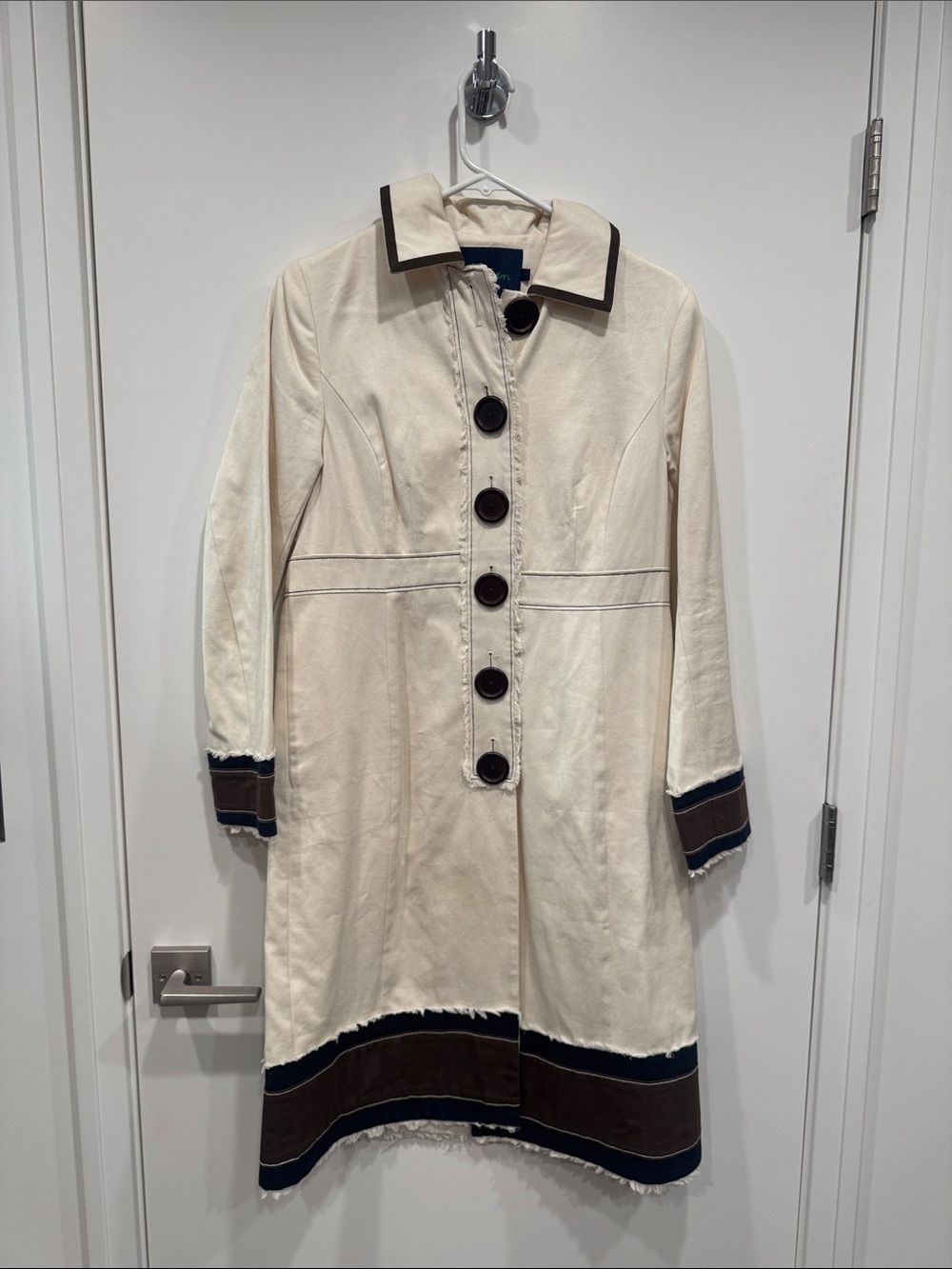 Boden Cream Trench Coat with Dark Contrast Trim